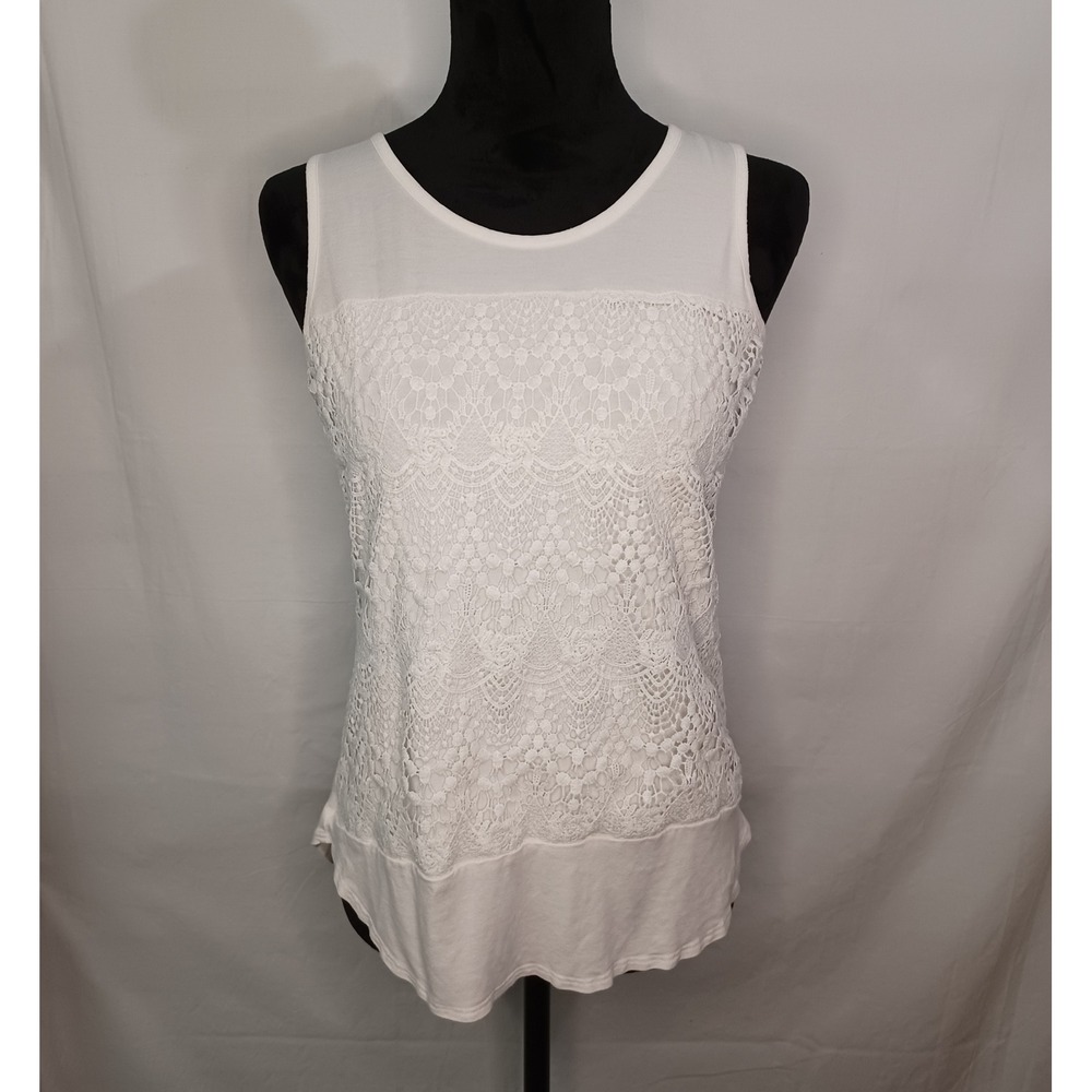 Women's Nue Options White Tank with Crochet‎ Front Size Petite Small